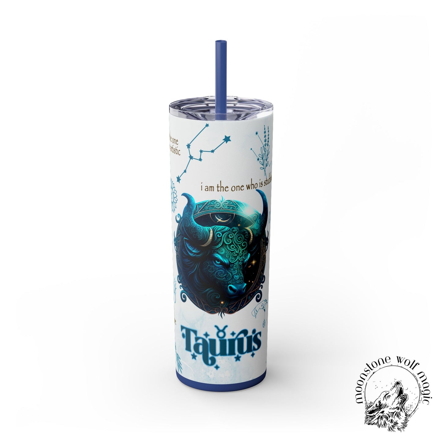 Taurus Skinny Tumbler with Straw, 20oz