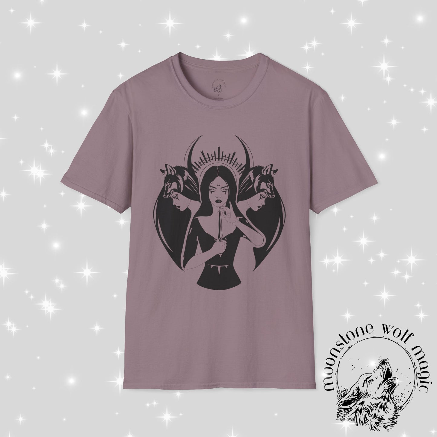 Hecate Mystical Women Illustration Unisex Softstyle T-Shirt - Moonstone Wolf Magic