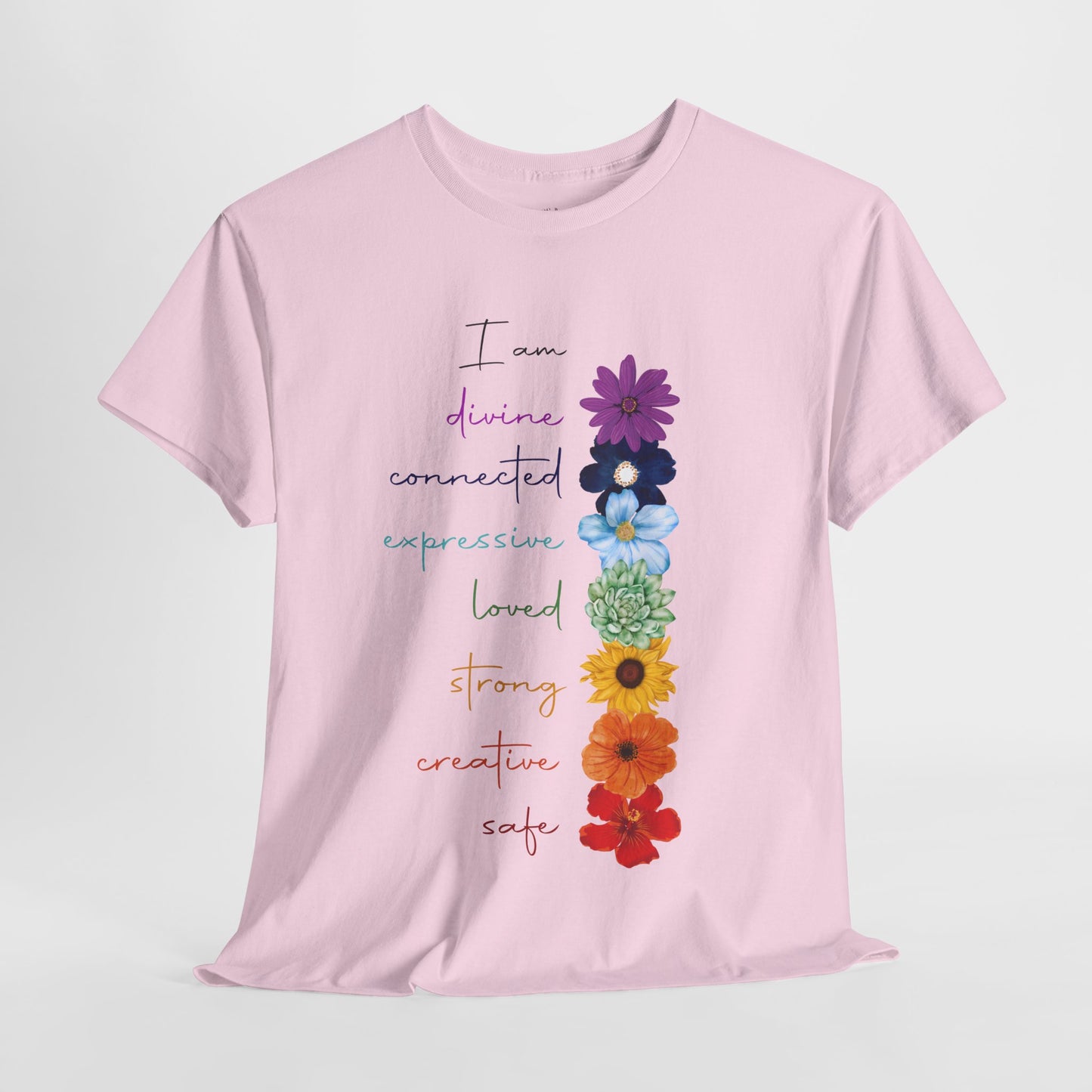 Inspirational Floral Chakra Unisex Heavy Cotton Tee - Express Yourself with Love and Strength