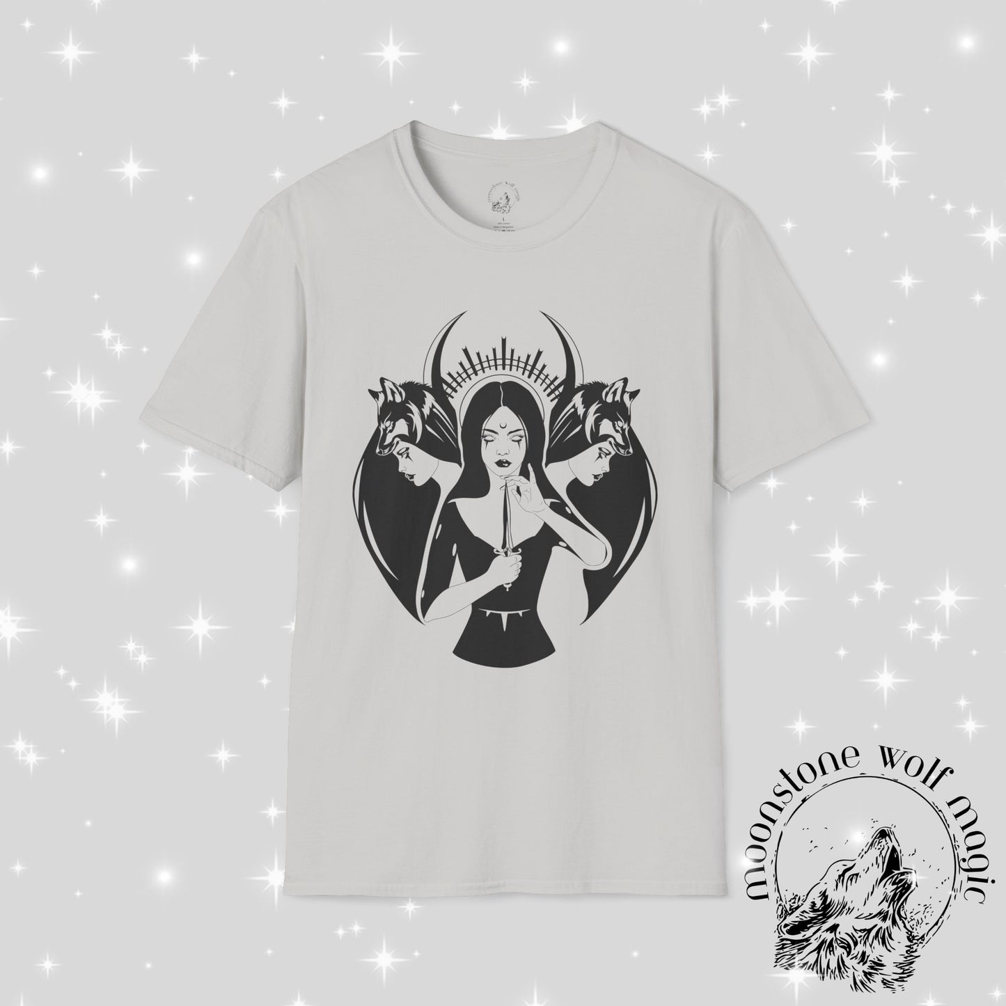 Hecate Mystical Women Illustration Unisex Softstyle T-Shirt - Moonstone Wolf Magic