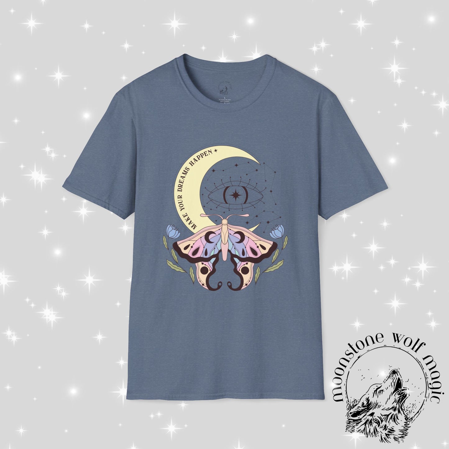 Dream Big Unisex Softstyle T-Shirt - Celestial Moth Design