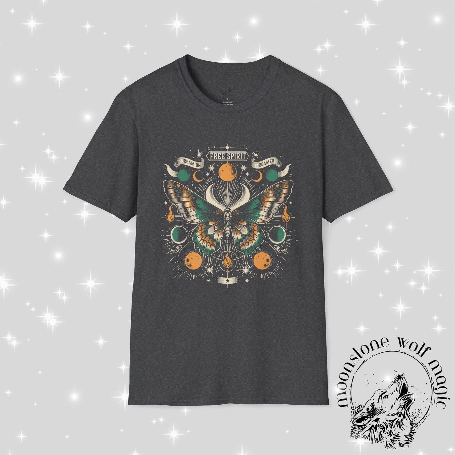 Mystical Butterfly Moon T-Shirt, Magical Tee, Gift for Nature Lovers, Astrology Shirt, Unisex Softstyle Top