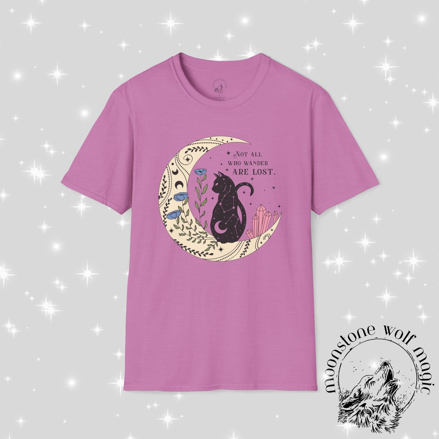 Wanderlust Cat T-Shirt - Softstyle Unisex Tee with Floral Design