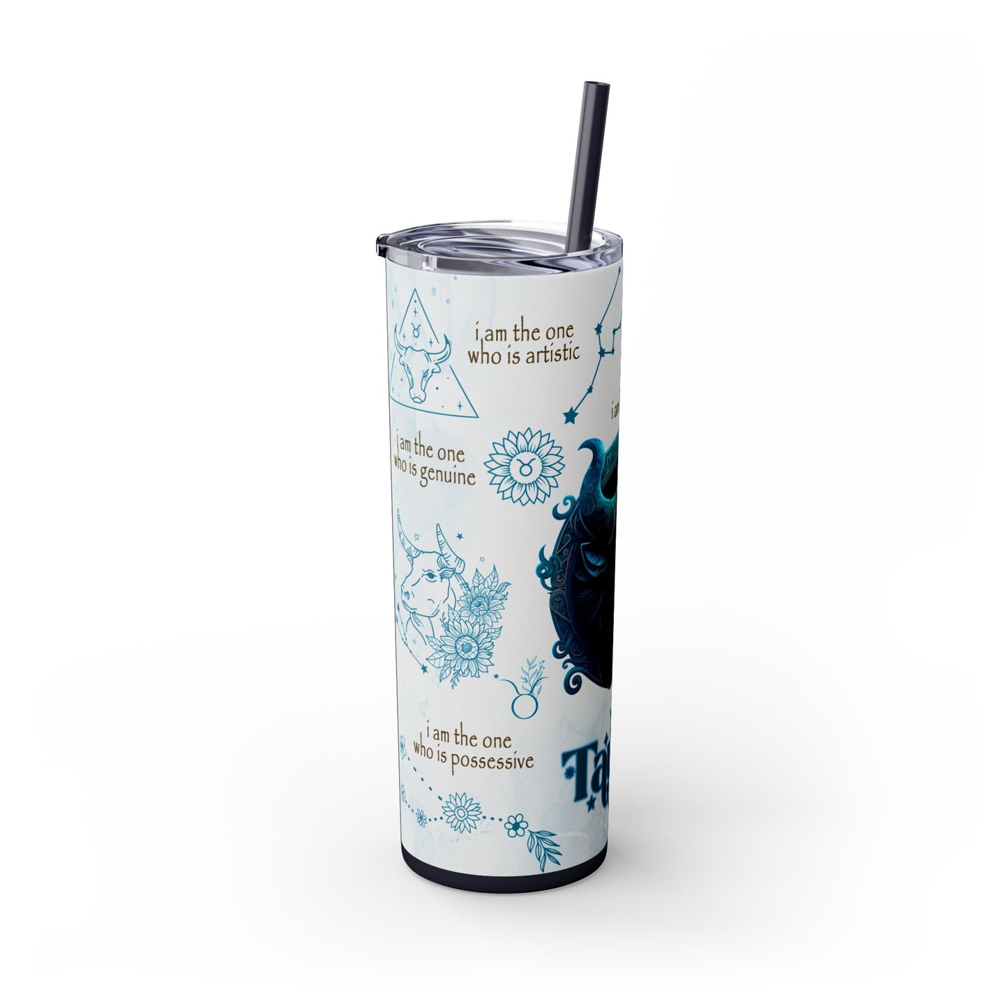 Taurus Skinny Tumbler with Straw, 20oz