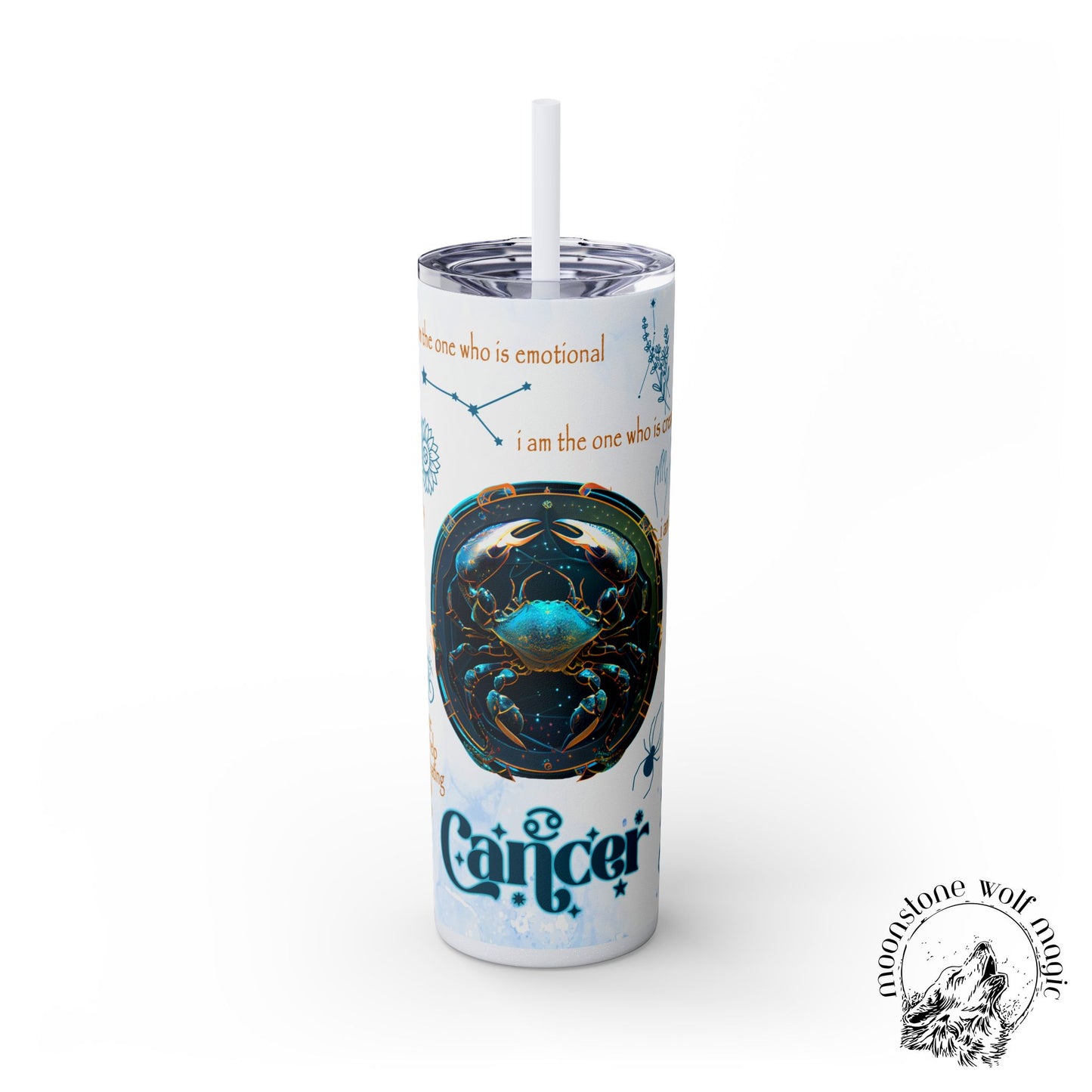 Cancer Skinny Tumbler with Straw, 20oz