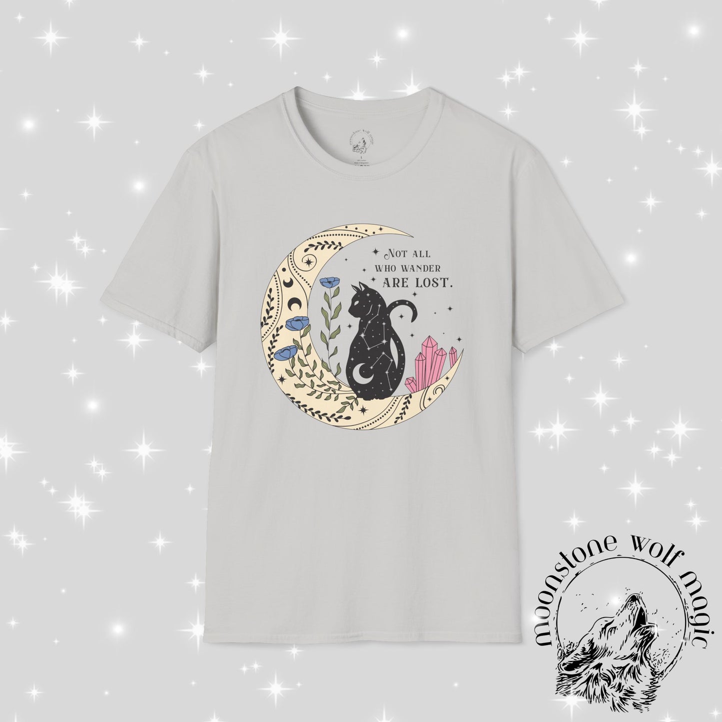 Wanderlust Cat T-Shirt - Softstyle Unisex Tee with Floral Design
