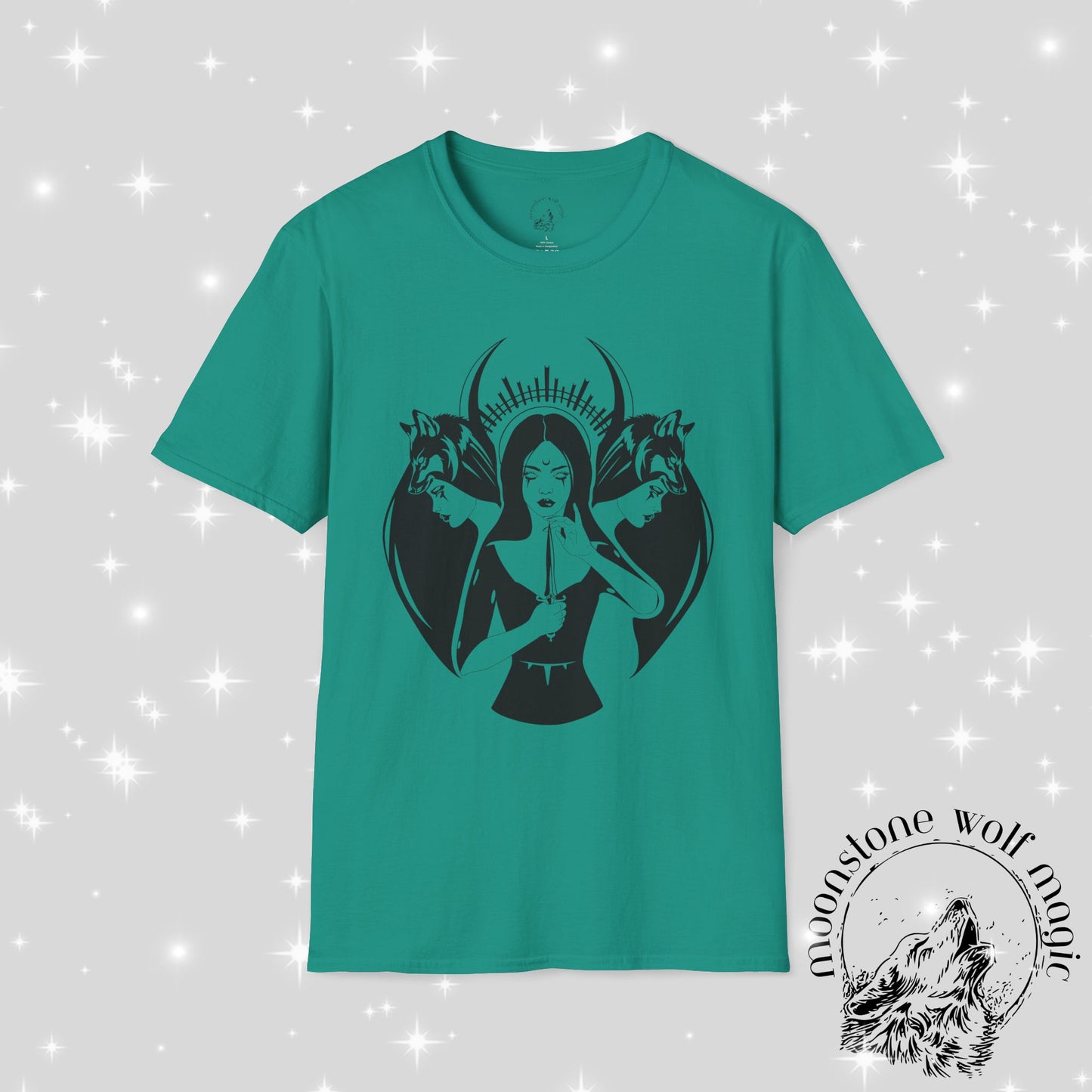 Hecate Mystical Women Illustration Unisex Softstyle T-Shirt - Moonstone Wolf Magic