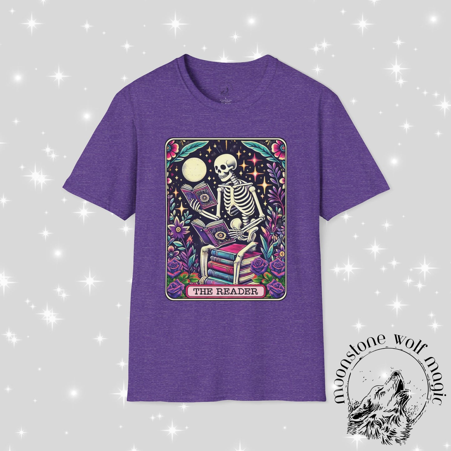 The Reader Skeleton Unisex Softstyle T-Shirt - Perfect for Book Lovers & Halloween