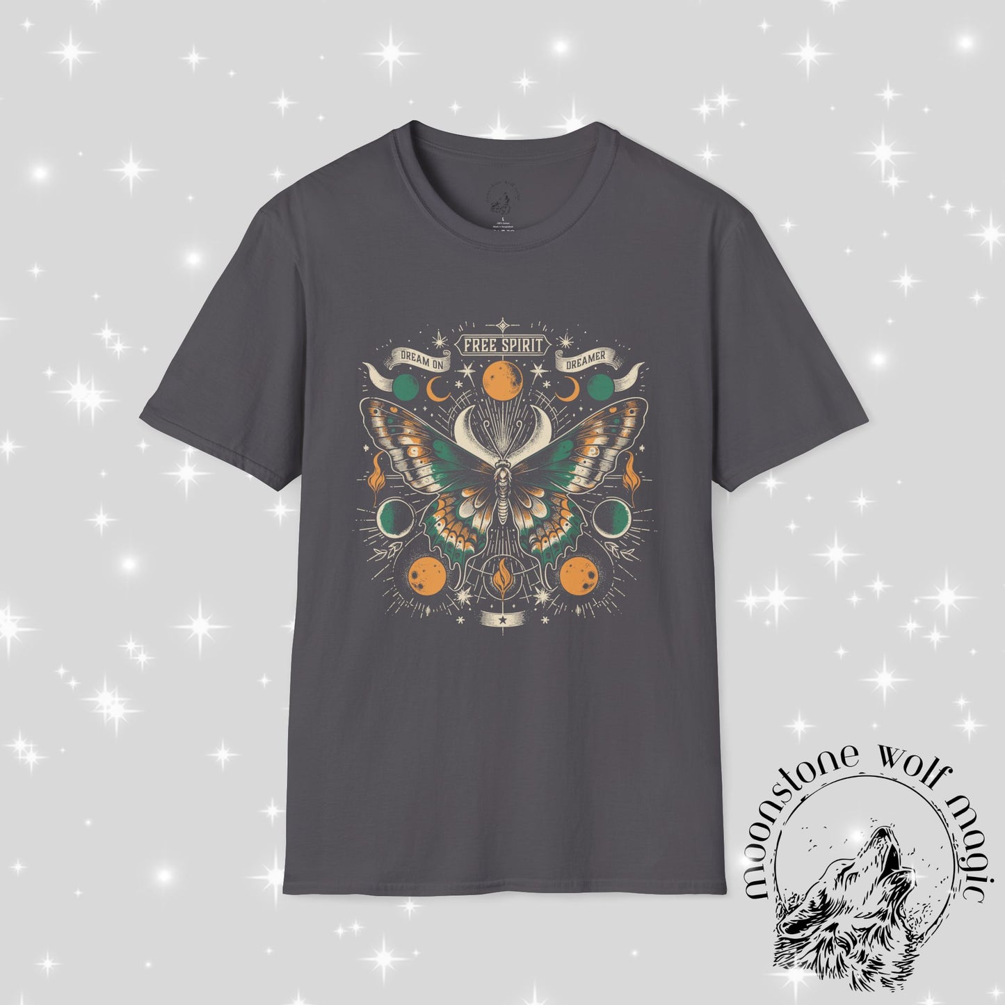 Mystical Butterfly Moon T-Shirt, Magical Tee, Gift for Nature Lovers, Astrology Shirt, Unisex Softstyle Top