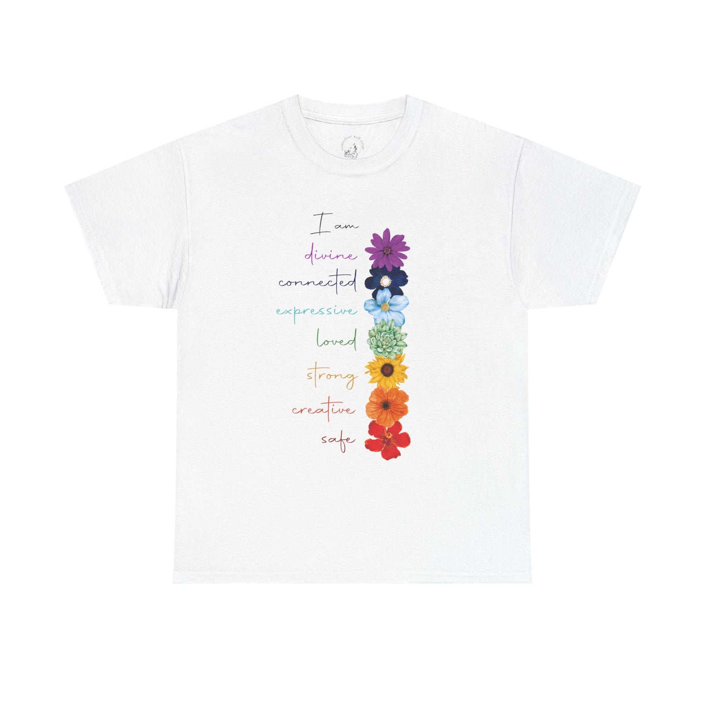 Inspirational Floral Chakra Unisex Heavy Cotton Tee - Express Yourself with Love and Strength