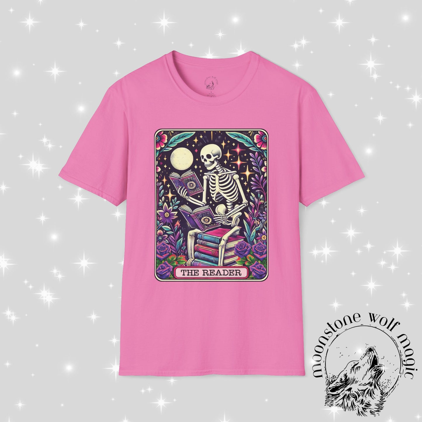 The Reader Skeleton Unisex Softstyle T-Shirt - Perfect for Book Lovers & Halloween