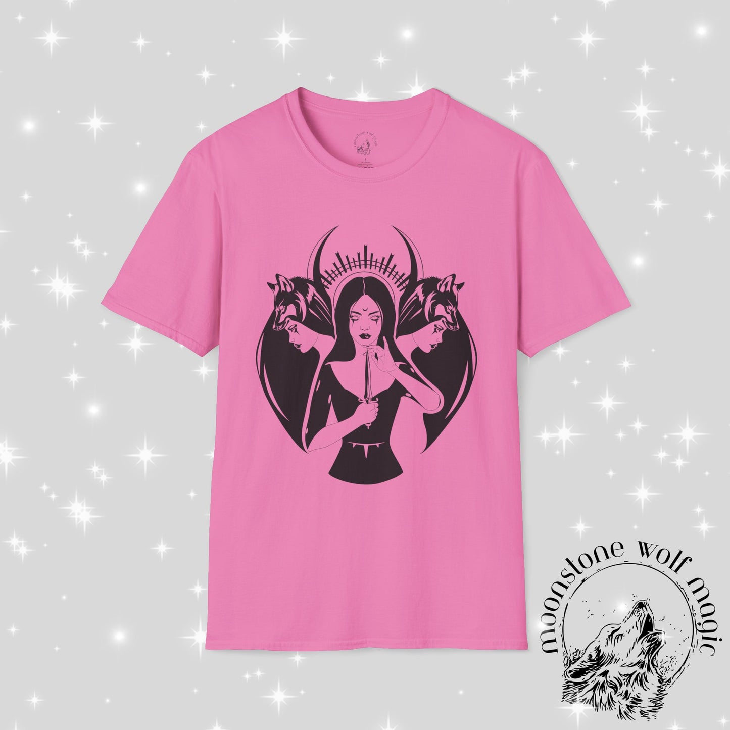 Hecate Mystical Women Illustration Unisex Softstyle T-Shirt - Moonstone Wolf Magic