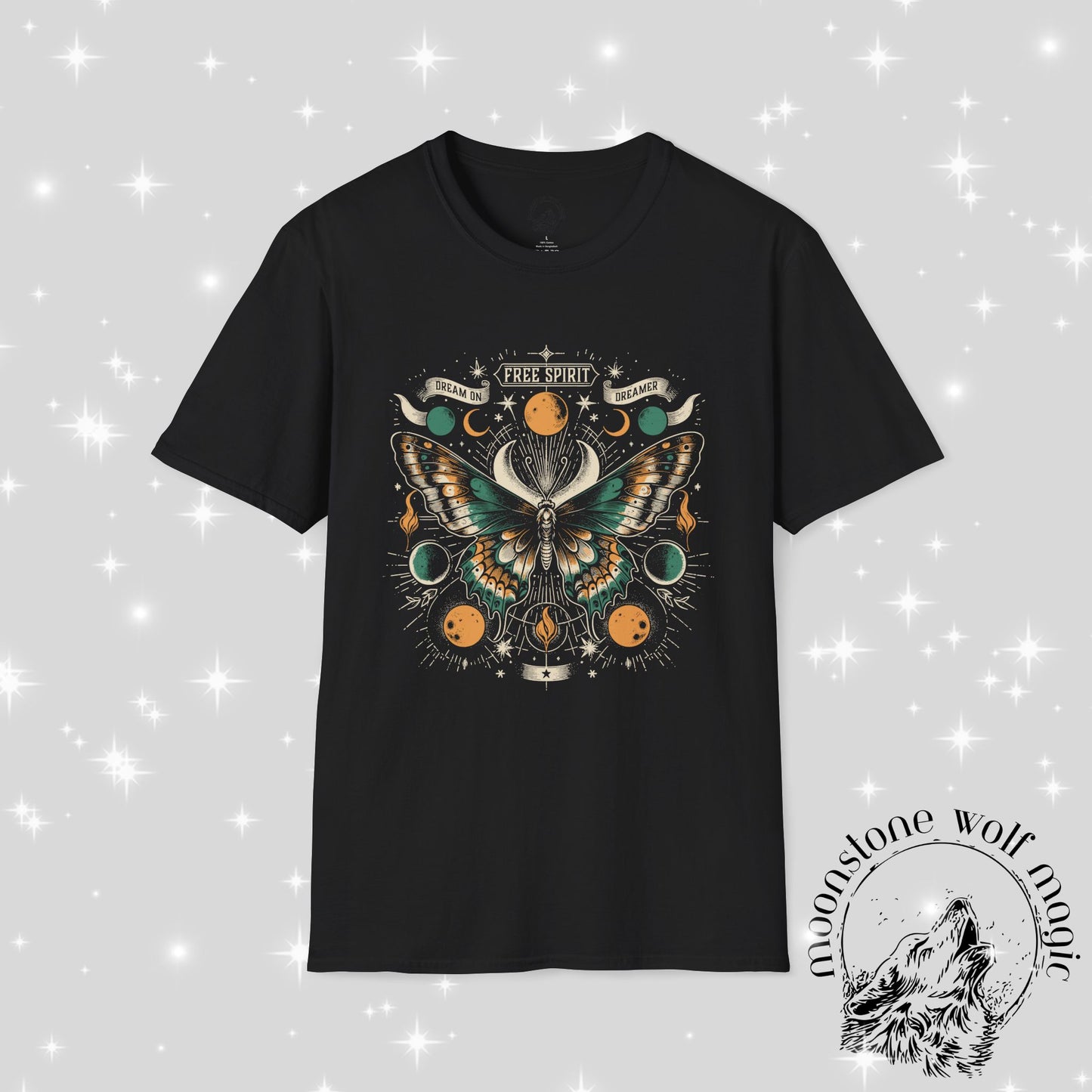 Mystical Butterfly Moon T-Shirt, Magical Tee, Gift for Nature Lovers, Astrology Shirt, Unisex Softstyle Top