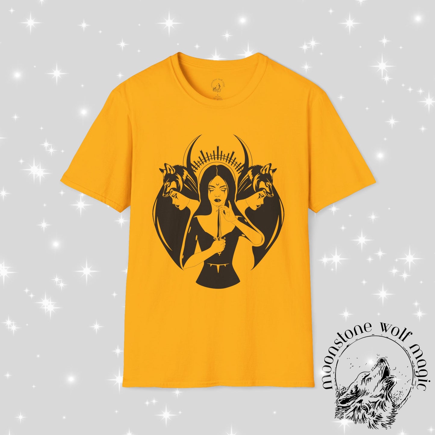 Hecate Mystical Women Illustration Unisex Softstyle T-Shirt - Moonstone Wolf Magic
