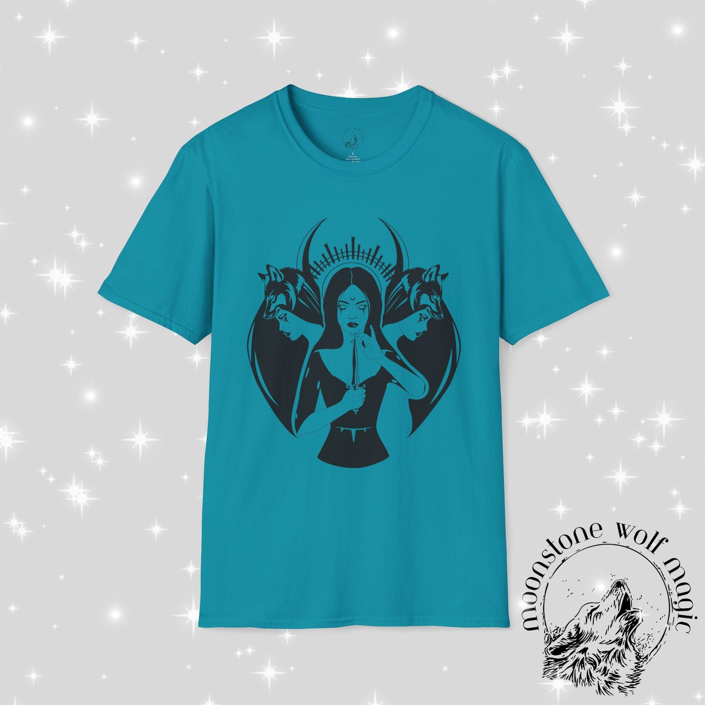 Hecate Mystical Women Illustration Unisex Softstyle T-Shirt - Moonstone Wolf Magic