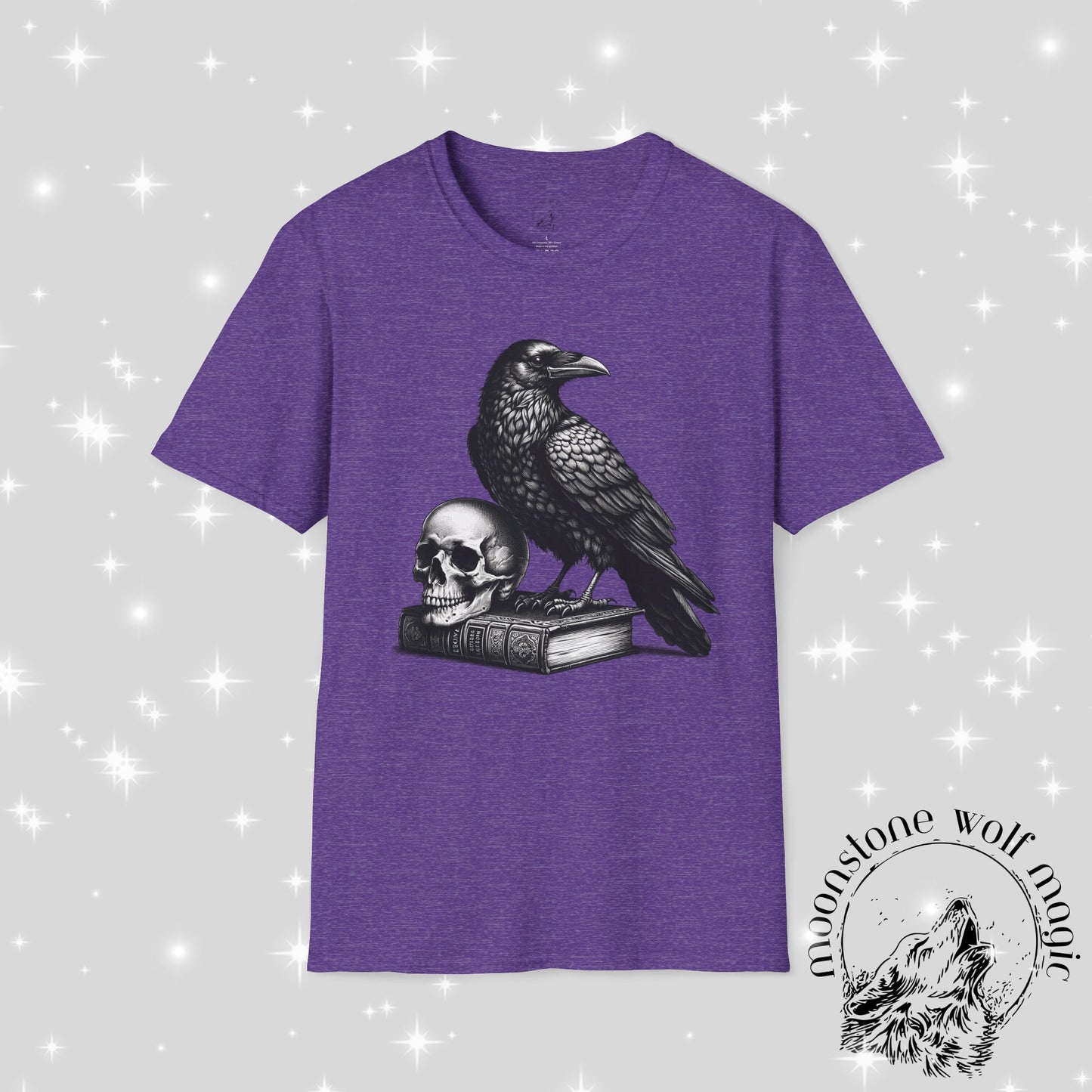 Raven and Skull Unisex Softstyle T-Shirt - Dark Fantasy Design