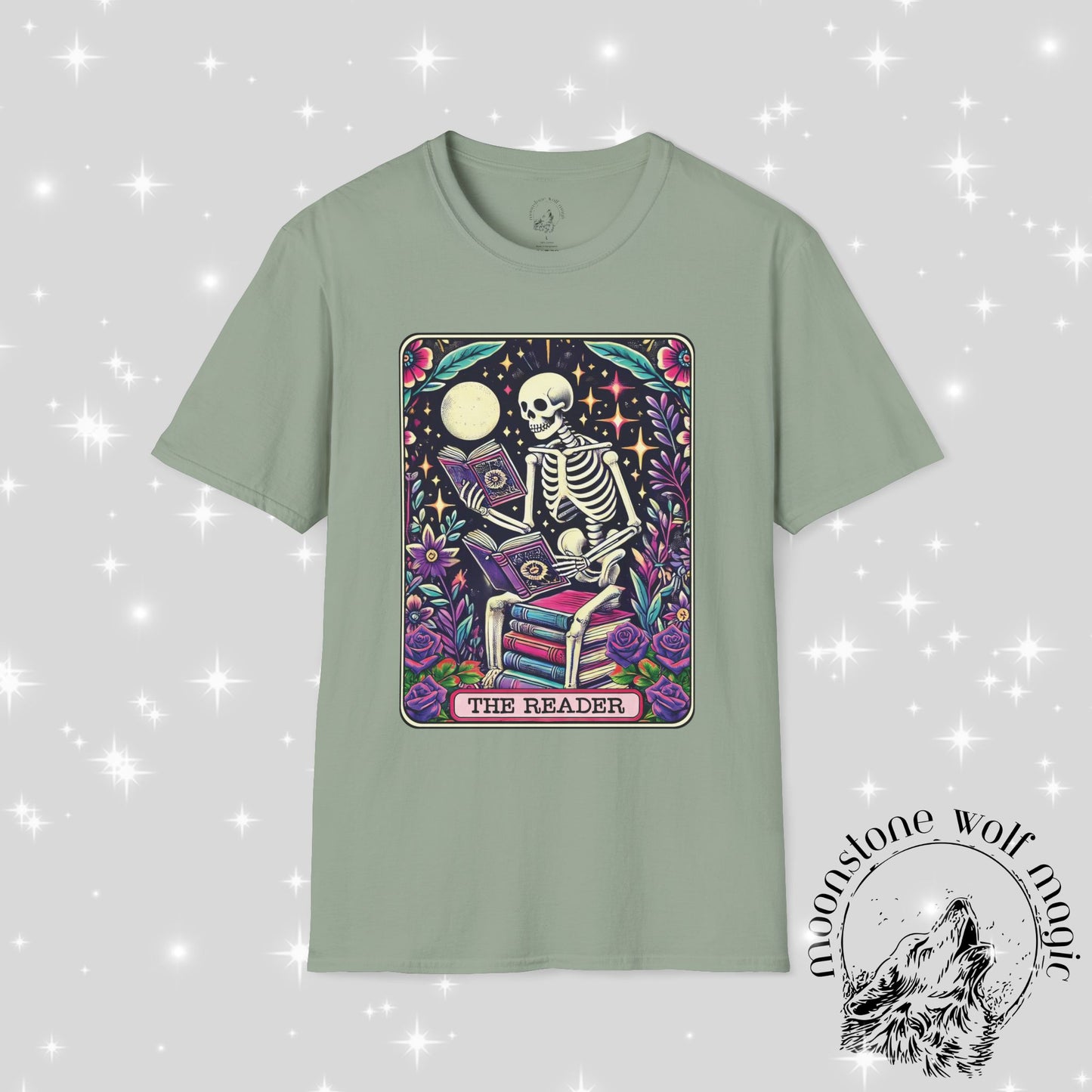 The Reader Skeleton Unisex Softstyle T-Shirt - Perfect for Book Lovers & Halloween