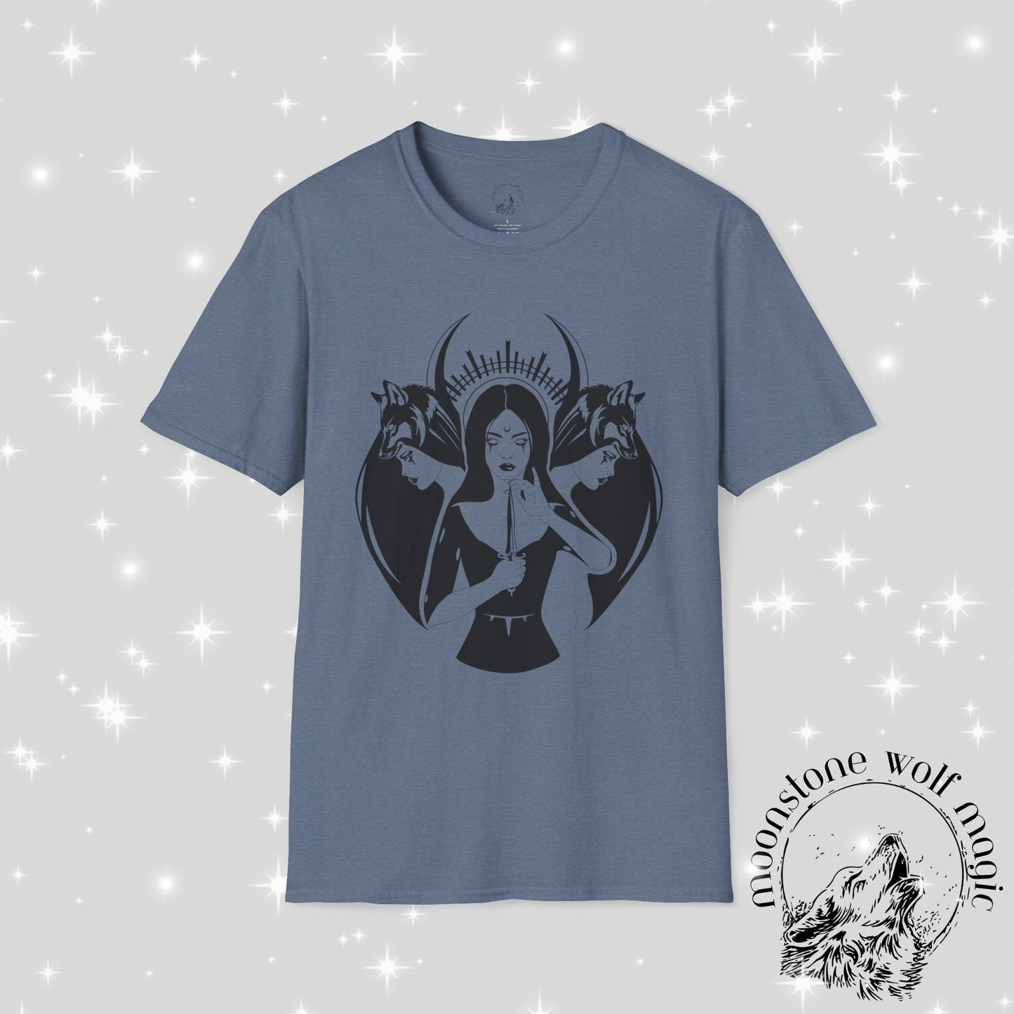 Hecate Mystical Women Illustration Unisex Softstyle T-Shirt - Moonstone Wolf Magic