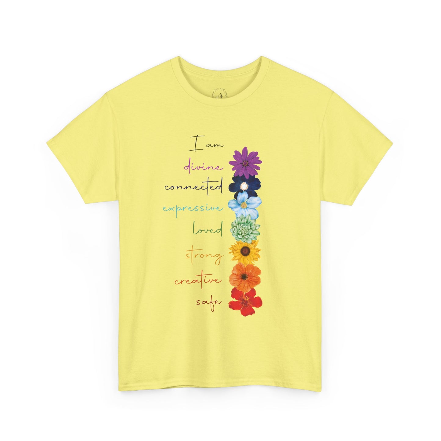 Inspirational Floral Chakra Unisex Heavy Cotton Tee - Express Yourself with Love and Strength