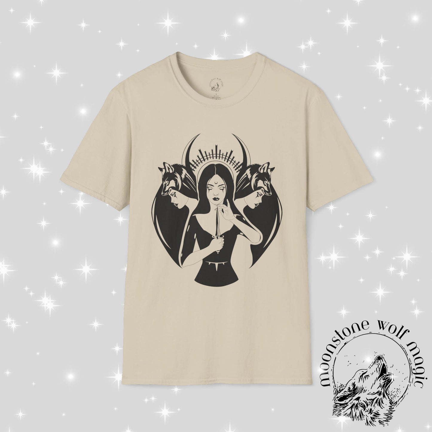 Hecate Mystical Women Illustration Unisex Softstyle T-Shirt - Moonstone Wolf Magic