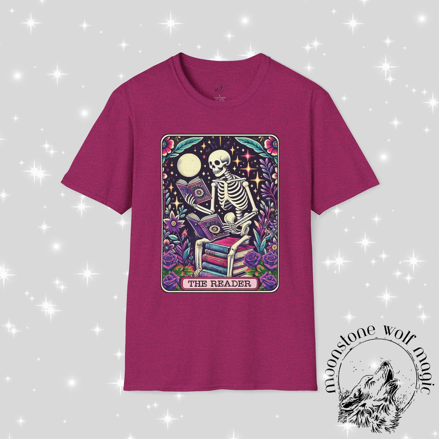 The Reader Skeleton Unisex Softstyle T-Shirt - Perfect for Book Lovers & Halloween