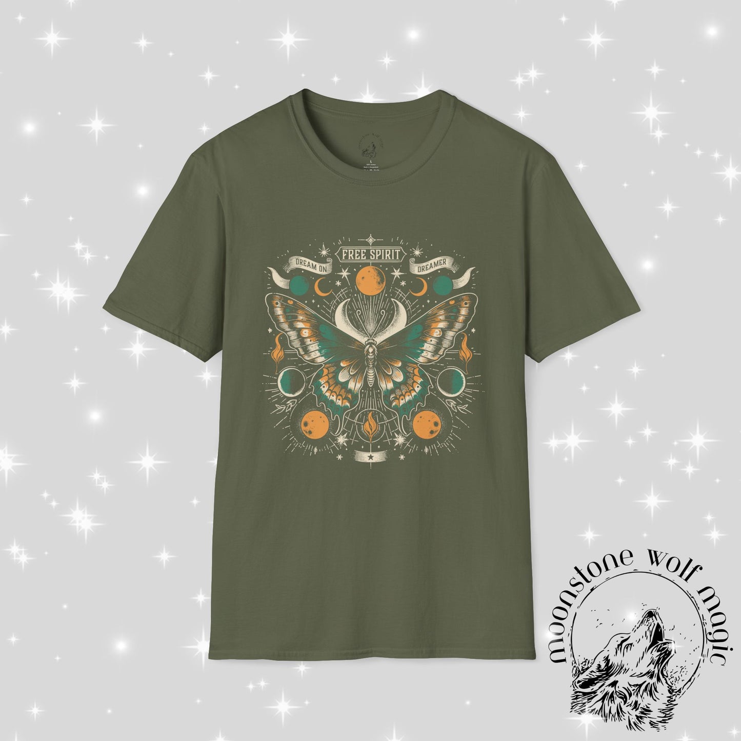Mystical Butterfly Moon T-Shirt, Magical Tee, Gift for Nature Lovers, Astrology Shirt, Unisex Softstyle Top
