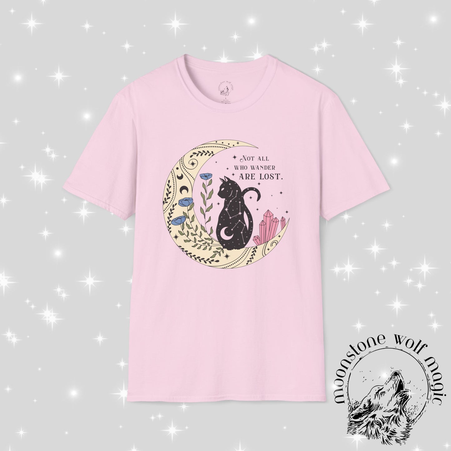 Wanderlust Cat T-Shirt - Softstyle Unisex Tee with Floral Design