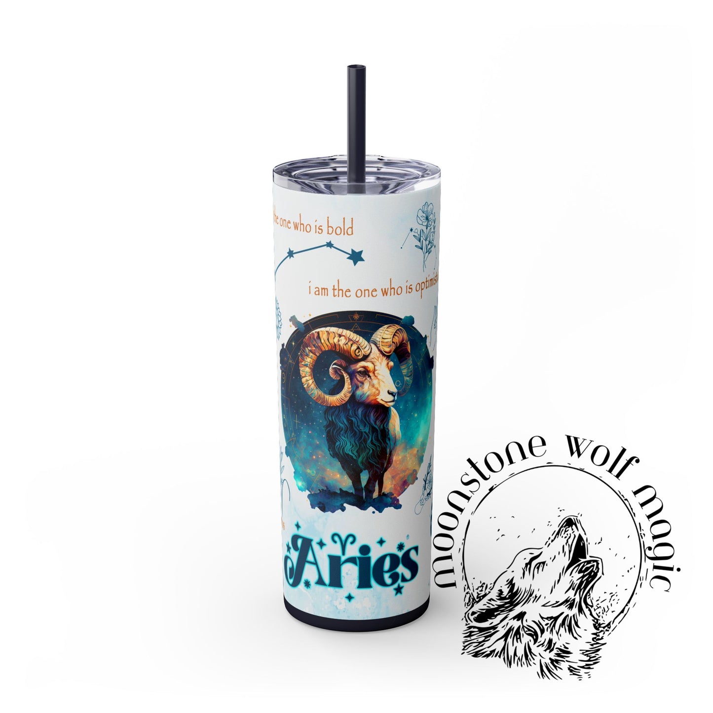 Aries Skinny Tumbler with Straw, 20oz
