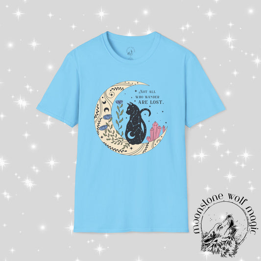 Wanderlust Cat T-Shirt - Softstyle Unisex Tee with Floral Design
