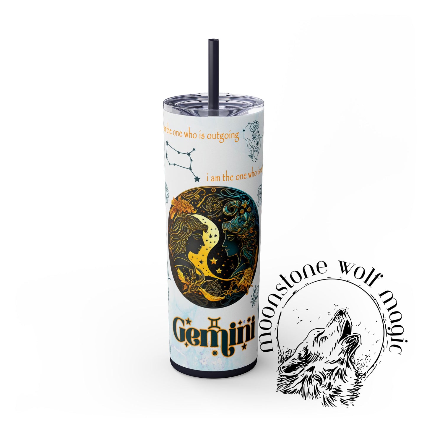 Gemini Skinny Tumbler with Straw, 20oz